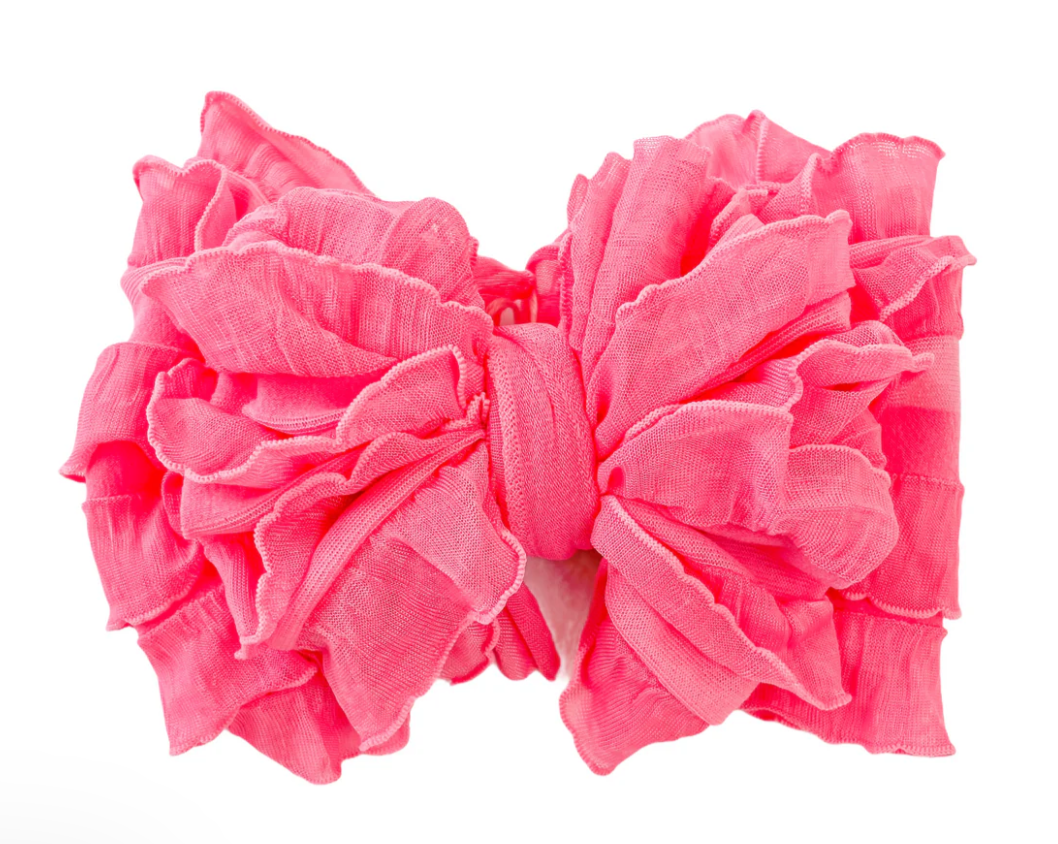 Ruffled Headband Bow - Candy Pink