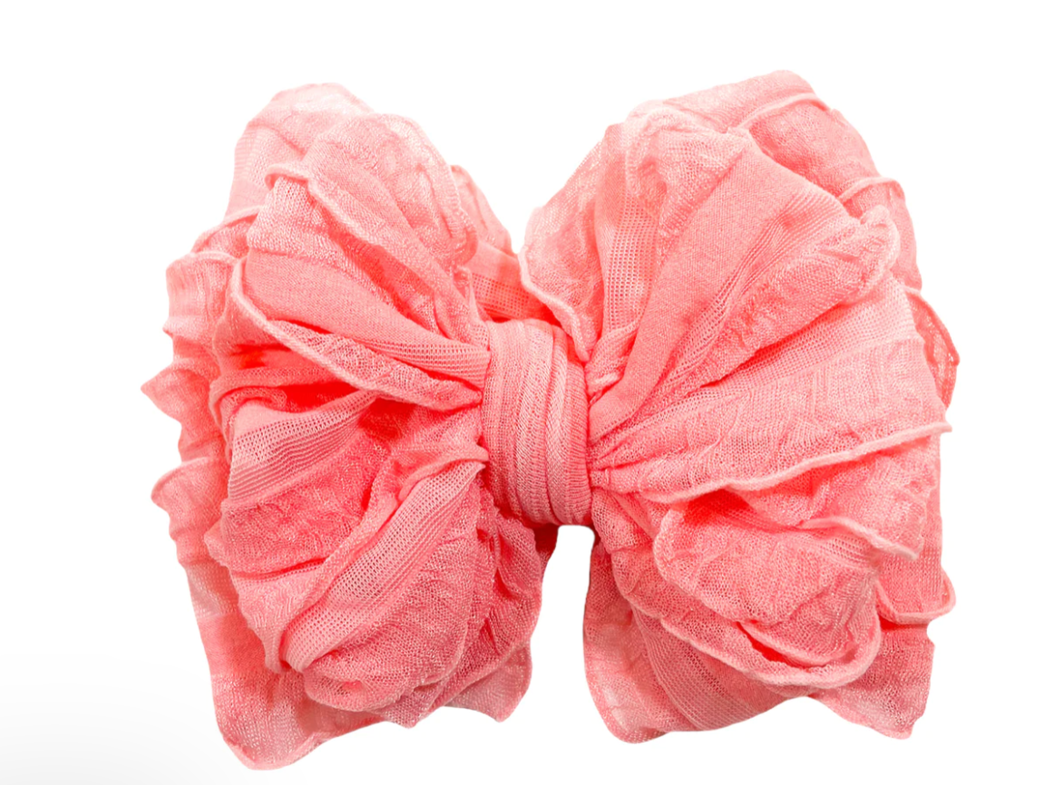 Ruffled Headband Bow - Pink Grapefruit