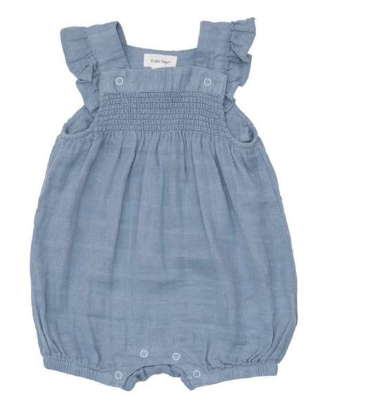 Chambray Smocked Overall Shortie